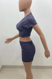 Grey Fashion Casual Solid Basic O Neck Short Sleeve Two Pieces