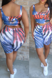 Yellow Sexy Patchwork Tie-dye Square Collar Sleeveless Two Pieces