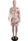 Multicolor Fashion Casual Print Without Waist Chain Turndown Collar Shirt Dress