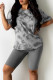 Grey Fashion Casual Print Basic O Neck Short Sleeve Two Pieces