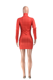 Red Sexy Print Patchwork Half A Turtleneck Pencil Skirt Dresses