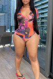 Pink Fashion Sexy Print Long Sleeve Basic Swimwears