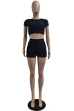 Pink Fashion Casual Solid Bandage O Neck Short Sleeve Two Pieces