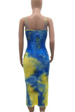 Red Sexy Print Tie Dye Patchwork Spaghetti Strap Pencil Skirt Dresses