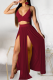 Red Sexy Solid Mesh Spaghetti Strap Sleeveless Two Pieces