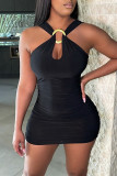 Red Fashion Sexy Solid Backless V Neck Sleeveless Dress
