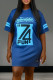 Blue Fashion Casual Print Basic O Neck Short Sleeve Dress