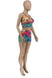 Colour Sexy Print Hollowed Out Patchwork Swimwears
