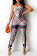 Red Fashion Sexy Print Backless Strapless Sleeveless Two Pieces