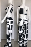 White Sexy Print Bandage Patchwork Oblique Collar Sleeveless Two Pieces