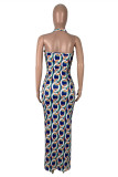 Multicolor Fashion Sexy Print Backless Halter Sleeveless Dress