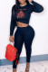 Black Casual Print Patchwork O Neck Long Sleeve Two Pieces