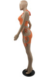 Grey Sexy Solid Bandage Hollowed Out Backless Halter Sleeveless Two Pieces