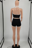 Blue Sexy Sportswear Solid Backless Halter Sleeveless Two Pieces