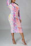 Pink Casual Print Split Joint Pencil Skirt Dresses