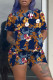 Blue Fashion Casual Print Basic O Neck Short Sleeve Two Pieces