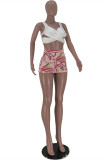 White Sexy Casual Print Vests V Neck Sleeveless Two Pieces