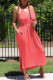 Watermelon Red Sexy Casual Solid Backless Slit V Neck Sling Dress
