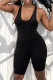 Black Sexy Solid Patchwork Backless Cross Straps U Neck Skinny Rompers