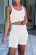 White Casual Solid Split Joint U Neck Sleeveless Two Pieces