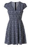 Pink Sweet Print Split Joint V Neck A Line Dresses