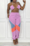 Purple Casual Solid Patchwork Halter Sleeveless Two Pieces