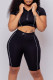 Black Casual Solid Basic Zipper Collar Short Sleeve Two Pieces