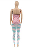 Pink Fashion Sexy Print Backless Square Collar Skinny Jumpsuits
