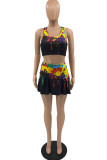Grey Sexy Casual Print Vests U Neck Sleeveless Two Pieces