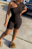Black Sexy Solid Patchwork Half A Turtleneck Skinny Jumpsuits