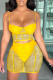 Yellow Sexy Solid Mesh Spaghetti Strap Sleeveless Two Pieces