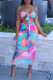 Blue Red Fashion Sexy Print Backless Strapless Sleeveless Two Pieces
