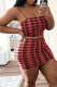 Red Sexy Plaid Patchwork Spaghetti Strap Sleeveless Two Pieces