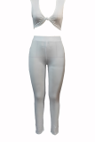 White Sexy Solid Patchwork V Neck Sleeveless Two Pieces