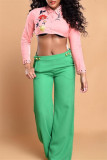 Green Fashion Casual Solid Pocket Regular High Waist Conventional Solid Color Bottoms