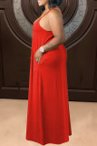 Red Casual Solid Patchwork Spaghetti Strap Straight Dresses