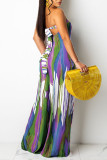 Green Sexy Casual Print Bandage Backless Strapless Regular Jumpsuits