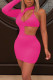 Rose Red Sexy Solid Hollowed Out Patchwork Asymmetrical Halter A Line Dresses