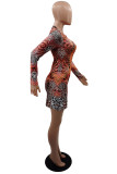Multicolor Fashion Sexy Print Hollowed Out O Neck Dresses