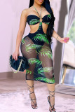 Black Sexy Floral Hollowed Out Patchwork Halter Pencil Skirt Dresses