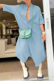 Baby Blue Fashion Casual Solid Basic V Neck Loose Jumpsuits