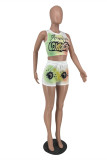 White Casual Sportswear Letter Print Basic O Neck Sleeveless Two Pieces