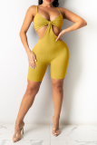Red Sexy Solid Patchwork Spaghetti Strap Skinny Rompers