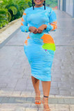 Multicolor Fashion Casual Print Basic O Neck Long Sleeve Dresses