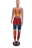 Colour Sexy Patchwork Tie-dye Spaghetti Strap Sleeveless Two Pieces