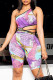 Multicolor Fashion Sexy Print Hollowed Out Backless One Shoulder Skinny Romper