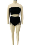 Red Fashion Sexy Solid Tassel Backless Swimwears