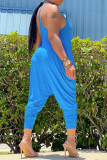 Blue Sexy Casual Solid Backless Spaghetti Strap Regular Jumpsuits