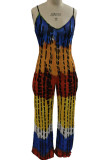 Red Casual Print Patchwork Pocket V Neck Loose Jumpsuits