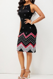 Black Sexy Print Patchwork Spaghetti Strap Pencil Skirt Dresses